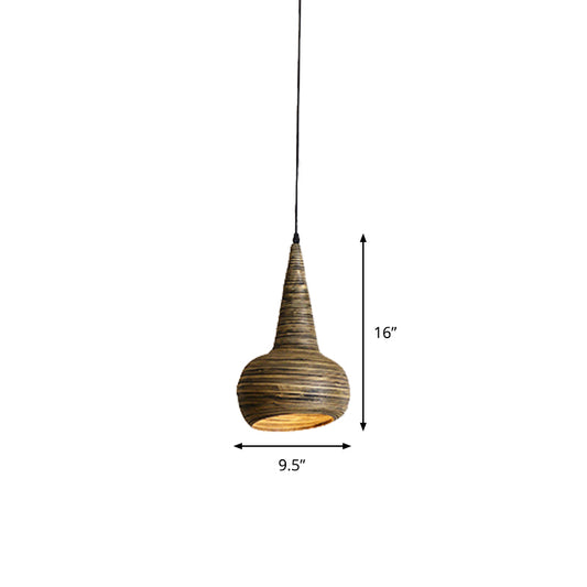 Bamboo Urn Shape Down Lighting Modernism 1 Head Suspension Pendant Lamp in Brown for Restaurant Clearhalo 'Ceiling Lights' 'Pendant Lights' 'Pendants' Lighting' 762739