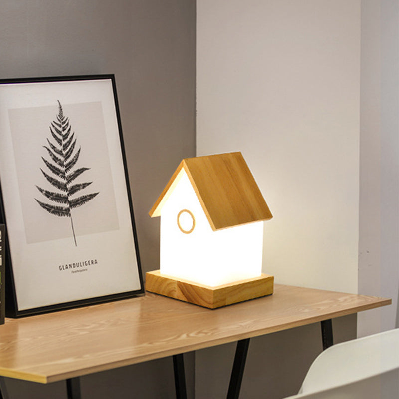 Wood House Shape Nightstand Light Contemporary LED Beige Night Table Lamp for Bedside Clearhalo 'Lamps' 'Table Lamps' Lighting' 762749