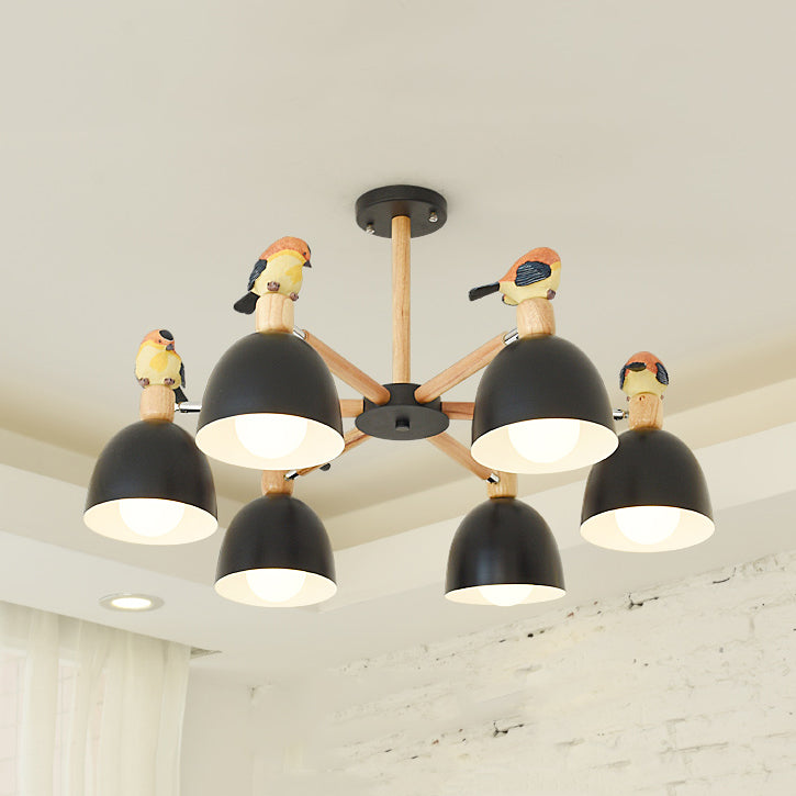 Nordic Modern Bowl Shade Pendant Chandelier Iron Chandelier with Bird Deco Lighting for Living Room Deco 6 Black Clearhalo 'Ceiling Lights' 'Chandeliers' Lighting' options 76274_036507f1-e130-4307-acda-9908e61e1ba0
