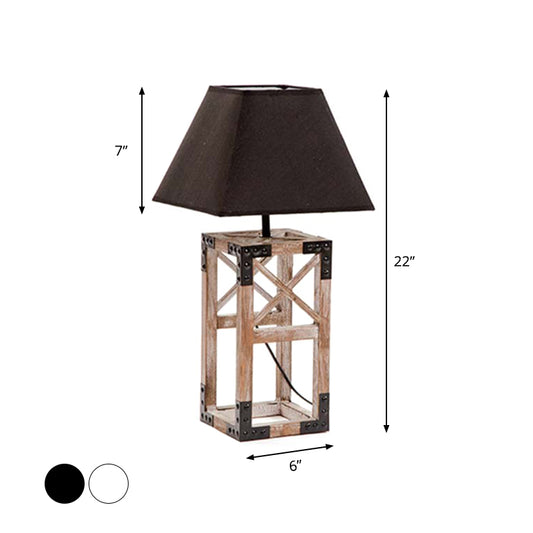 White/Black Finish Trapezoid Nightstand Lamp Modernist 1-Bulb Fabric Night Table Lamp with Rectangle Frame Wood Base Clearhalo 'Lamps' 'Table Lamps' Lighting' 762759