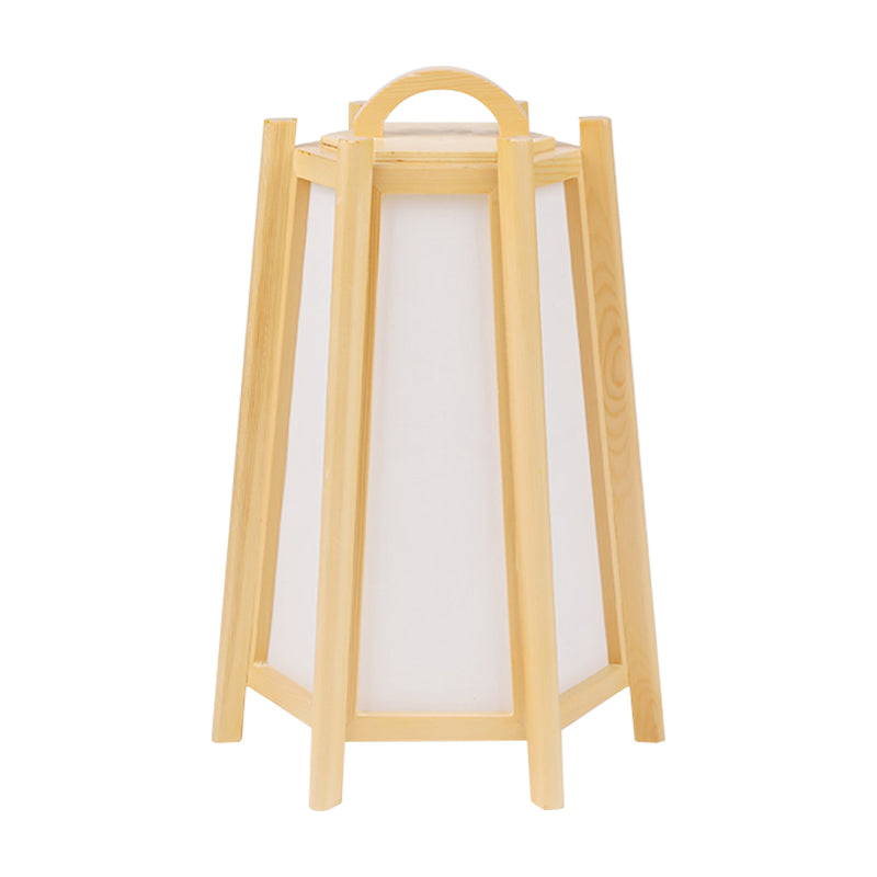 Tower Shape Night Table Light Japanese Wood 1 Light Beige Night Lamp with Fabric Shade Clearhalo 'Lamps' 'Table Lamps' Lighting' 762770