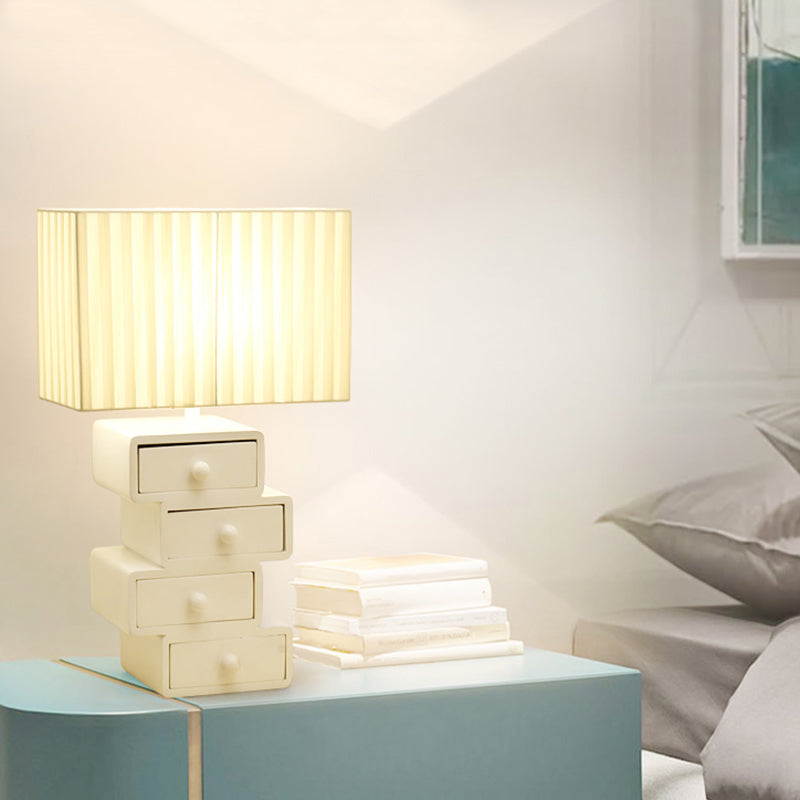 Rectangle Fabric Table Light Contemporary 1 Head White Nightstand Lamp with Drawer Wood Base White Clearhalo 'Lamps' 'Table Lamps' Lighting' 762772