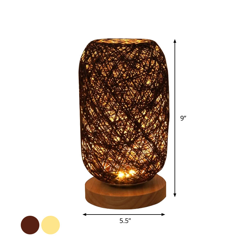 Bamboo Rattan Capsule Night Table Light Modern Asia 1-Light Beige/Coffee Nightstand Lamp Clearhalo 'Lamps' 'Table Lamps' Lighting' 762795