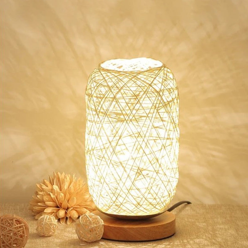 Bamboo Rattan Capsule Night Table Light Modern Asia 1-Light Beige/Coffee Nightstand Lamp Clearhalo 'Lamps' 'Table Lamps' Lighting' 762797