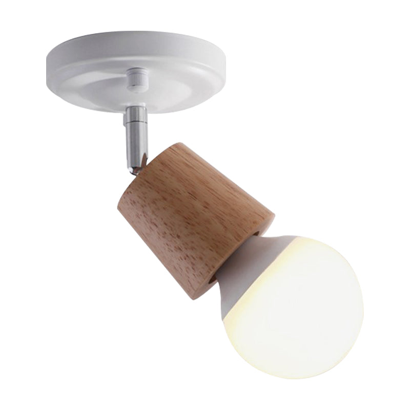 Metal Bare Bulb Semi Flush Ceiling Light Modern 1 Light White Finish Flushmount with Wood Top Clearhalo 'Ceiling Lights' 'Close To Ceiling Lights' 'Close to ceiling' 'Semi-flushmount' Lighting' 762822