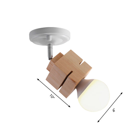 Metal Bare Bulb Semi Flush Ceiling Light Modern 1 Light White Finish Flushmount with Wood Top Clearhalo 'Ceiling Lights' 'Close To Ceiling Lights' 'Close to ceiling' 'Semi-flushmount' Lighting' 762828