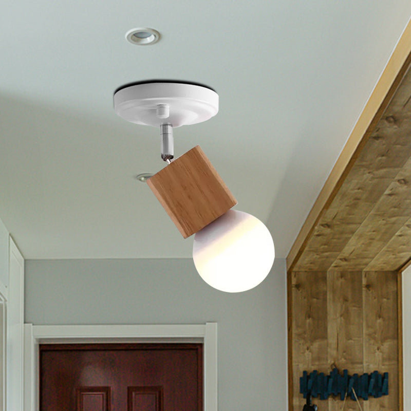 Metal Bare Bulb Semi Flush Ceiling Light Modern 1 Light White Finish Flushmount with Wood Top Clearhalo 'Ceiling Lights' 'Close To Ceiling Lights' 'Close to ceiling' 'Semi-flushmount' Lighting' 762836