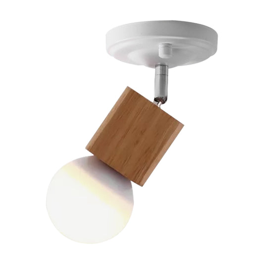 Metal Bare Bulb Semi Flush Ceiling Light Modern 1 Light White Finish Flushmount with Wood Top Clearhalo 'Ceiling Lights' 'Close To Ceiling Lights' 'Close to ceiling' 'Semi-flushmount' Lighting' 762837