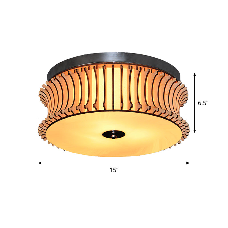 Drum Flushmount Lighting Contemporary Wood 3 Heads Beige Flush Mount Ceiling Lamp Clearhalo 'Ceiling Lights' 'Close To Ceiling Lights' 'Close to ceiling' 'Flush mount' Lighting' 762846