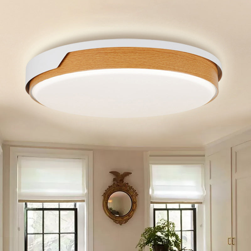 Beige Circle Flush Ceiling Light Modernist LED Wood Flush Mounted Lamp for Bedroom Wood Clearhalo 'Ceiling Lights' 'Close To Ceiling Lights' 'Close to ceiling' 'Flush mount' Lighting' 762847