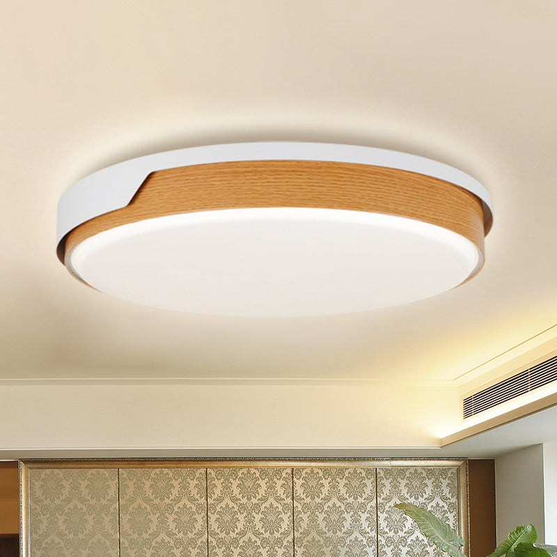 Beige Circle Flush Ceiling Light Modernist LED Wood Flush Mounted Lamp for Bedroom Clearhalo 'Ceiling Lights' 'Close To Ceiling Lights' 'Close to ceiling' 'Flush mount' Lighting' 762848