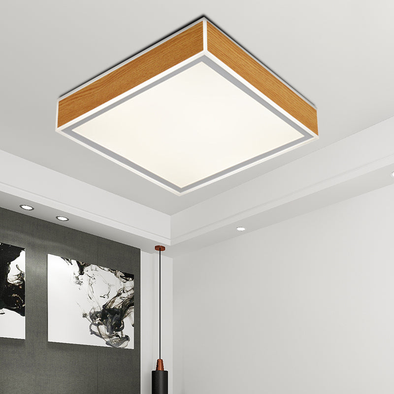 Squared Wood Ceiling Mounted Fixture Modern LED Beige Flushmount Lighting in White/Warm Light Wood Clearhalo 'Ceiling Lights' 'Close To Ceiling Lights' 'Close to ceiling' 'Flush mount' Lighting' 762855