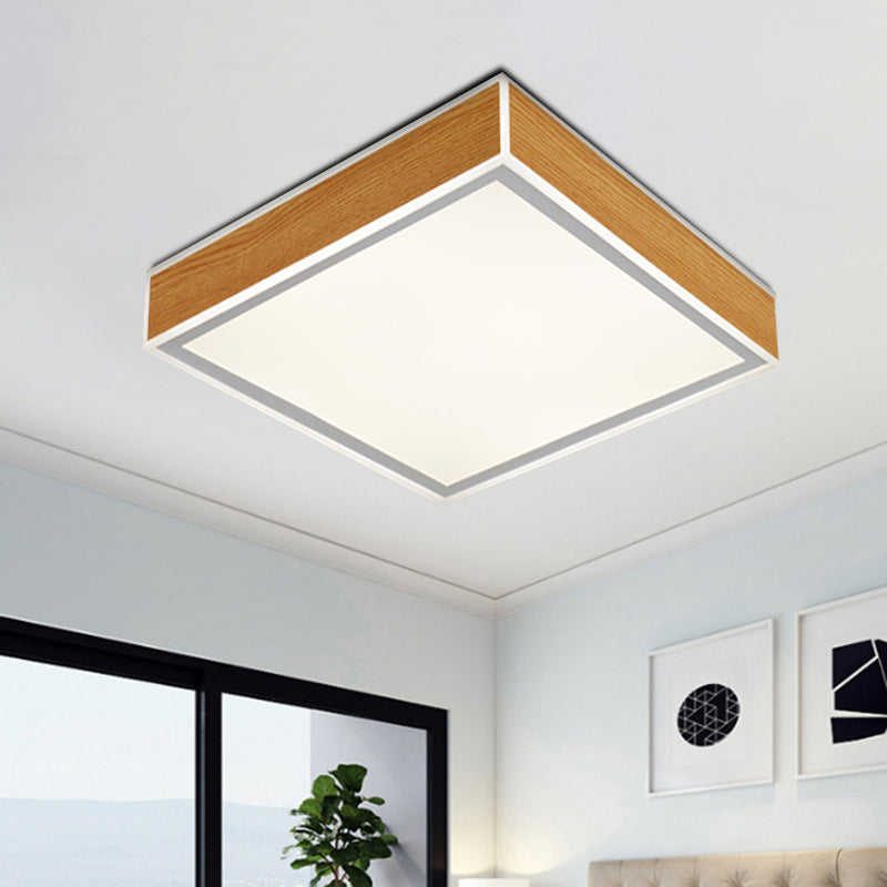 Squared Wood Ceiling Mounted Fixture Modern LED Beige Flushmount Lighting in White/Warm Light Clearhalo 'Ceiling Lights' 'Close To Ceiling Lights' 'Close to ceiling' 'Flush mount' Lighting' 762856