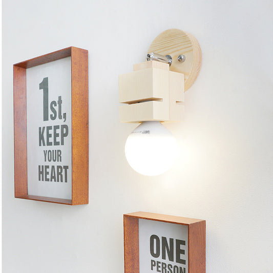 Bare Bulb Wall Light Sconce Modernist Wood 1 Head Bedroom Rotatable Wall Mounted Lamp Wood Clearhalo 'Modern wall lights' 'Modern' 'Wall Lamps & Sconces' 'Wall Lights' Lighting' 762859