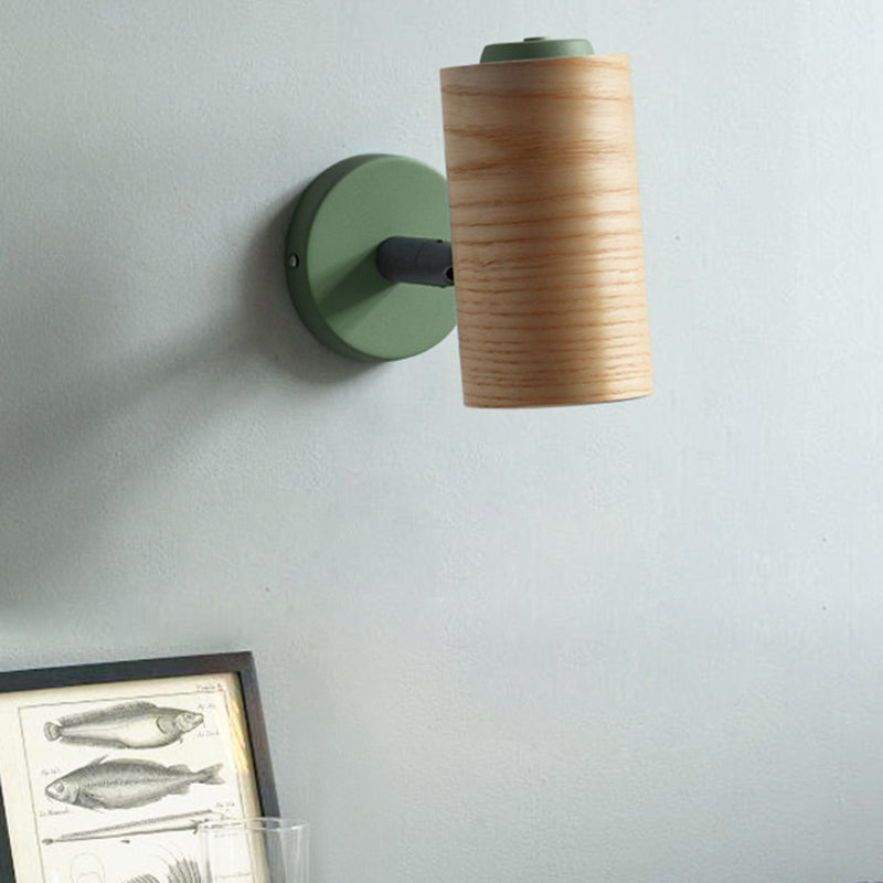 Tube Bathroom Sconce Light Fixture Wood 1 Head Macaron Wall Mounted Lamp in Yellow/Green/Blue Clearhalo 'Cast Iron' 'Glass' 'Industrial' 'Modern wall lights' 'Modern' 'Tiffany' 'Traditional wall lights' 'Wall Lamps & Sconces' 'Wall Lights' Lighting' 762872