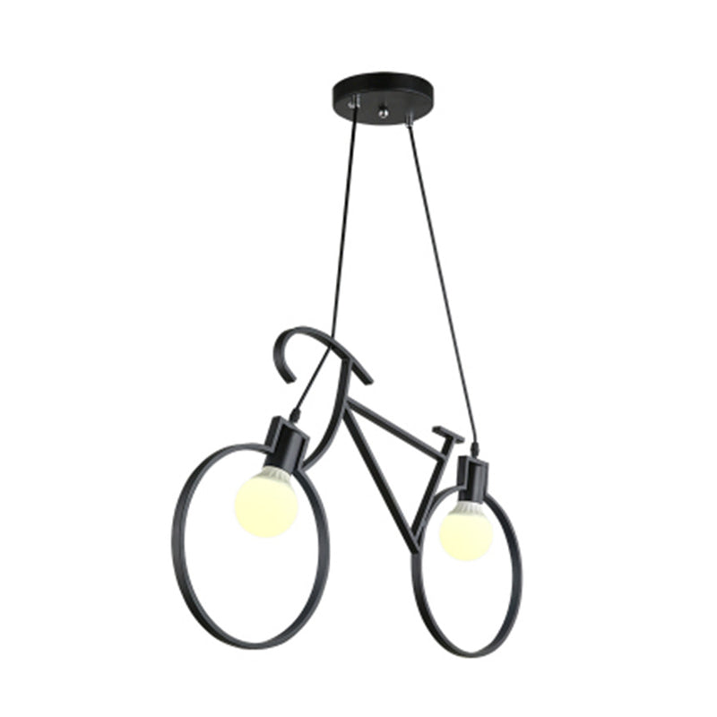 Black/White City Bike Hanging Light Kids 2-Light Iron Suspension Pendant with Open Bulb Design Clearhalo 'Ceiling Lights' 'Island Lights' Lighting' 762880