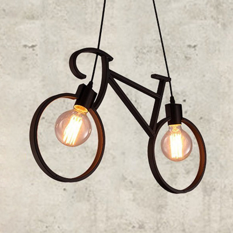 Black/White City Bike Hanging Light Kids 2-Light Iron Suspension Pendant with Open Bulb Design Clearhalo 'Ceiling Lights' 'Island Lights' Lighting' 762881