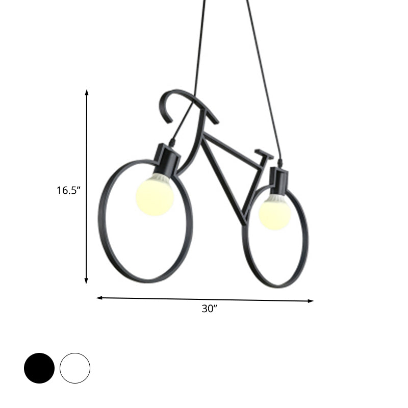 Black/White City Bike Hanging Light Kids 2-Light Iron Suspension Pendant with Open Bulb Design Clearhalo 'Ceiling Lights' 'Island Lights' Lighting' 762882