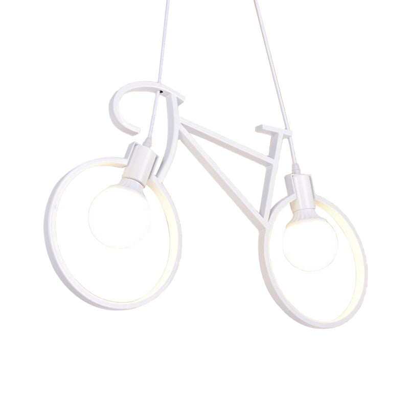 Black/White City Bike Hanging Light Kids 2-Light Iron Suspension Pendant with Open Bulb Design Clearhalo 'Ceiling Lights' 'Island Lights' Lighting' 762885