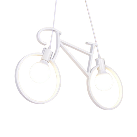 Black/White City Bike Hanging Light Kids 2-Light Iron Suspension Pendant with Open Bulb Design Clearhalo 'Ceiling Lights' 'Island Lights' Lighting' 762885