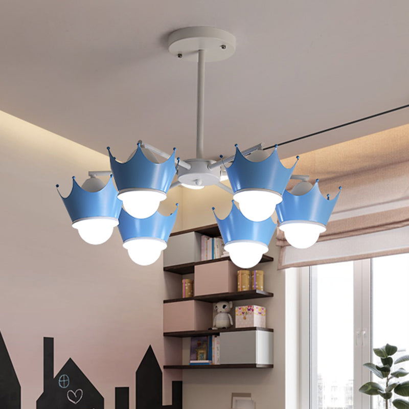 Radial Iron Ceiling Chandelier Kid 6/8 Bulbs Yellow/Blue Hanging Pendant Light with Crown Lamp Shade Clearhalo 'Ceiling Lights' 'Chandeliers' Lighting' options 762886