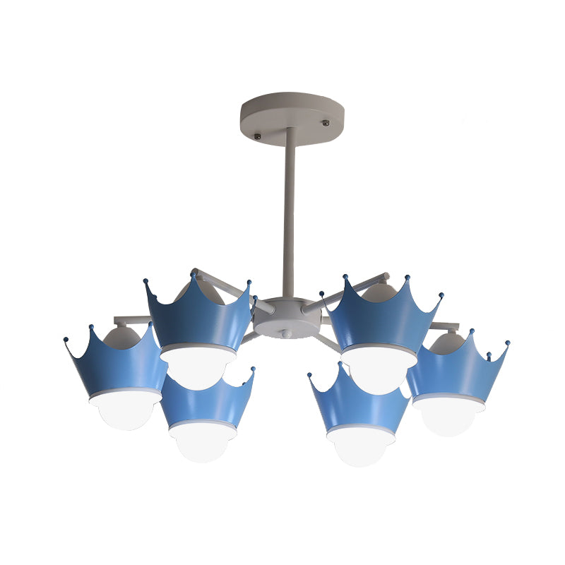 Radial Iron Ceiling Chandelier Kid 6/8 Bulbs Yellow/Blue Hanging Pendant Light with Crown Lamp Shade Clearhalo 'Ceiling Lights' 'Chandeliers' Lighting' options 762887