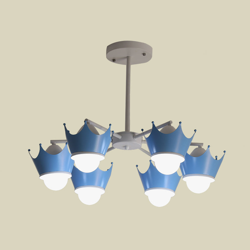 Radial Iron Ceiling Chandelier Kid 6/8 Bulbs Yellow/Blue Hanging Pendant Light with Crown Lamp Shade Clearhalo 'Ceiling Lights' 'Chandeliers' Lighting' options 762888