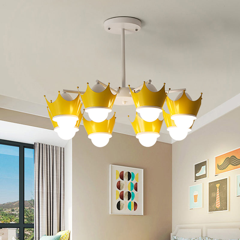 Radial Iron Ceiling Chandelier Kid 6/8 Bulbs Yellow/Blue Hanging Pendant Light with Crown Lamp Shade Clearhalo 'Ceiling Lights' 'Chandeliers' Lighting' options 762890