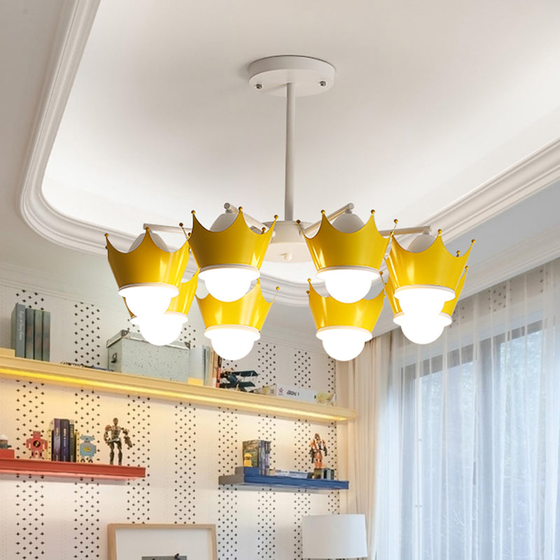 Radial Iron Ceiling Chandelier Kid 6/8 Bulbs Yellow/Blue Hanging Pendant Light with Crown Lamp Shade Clearhalo 'Ceiling Lights' 'Chandeliers' Lighting' options 762891