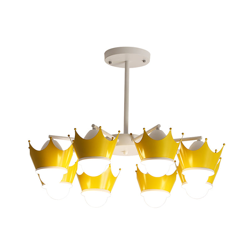 Radial Iron Ceiling Chandelier Kid 6/8 Bulbs Yellow/Blue Hanging Pendant Light with Crown Lamp Shade Clearhalo 'Ceiling Lights' 'Chandeliers' Lighting' options 762892