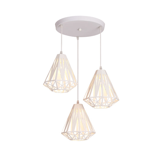 Iron Diamond Cage Multi Light Pendant Modernism 3 Heads White Finish Ceiling Suspension Lamp Clearhalo 'Ceiling Lights' 'Modern Pendants' 'Modern' 'Pendant Lights' 'Pendants' Lighting' 762904