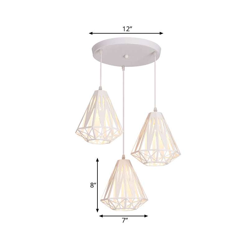 Iron Diamond Cage Multi Light Pendant Modernism 3 Heads White Finish Ceiling Suspension Lamp Clearhalo 'Ceiling Lights' 'Modern Pendants' 'Modern' 'Pendant Lights' 'Pendants' Lighting' 762906