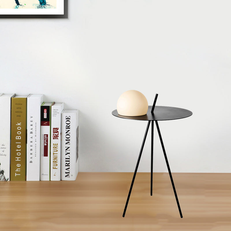 Modernist LED Night Light Black Finish Semicircle Vertical Tripod Table Lamp with White Glass Shade Black Clearhalo 'Lamps' 'Table Lamps' Lighting' 762943