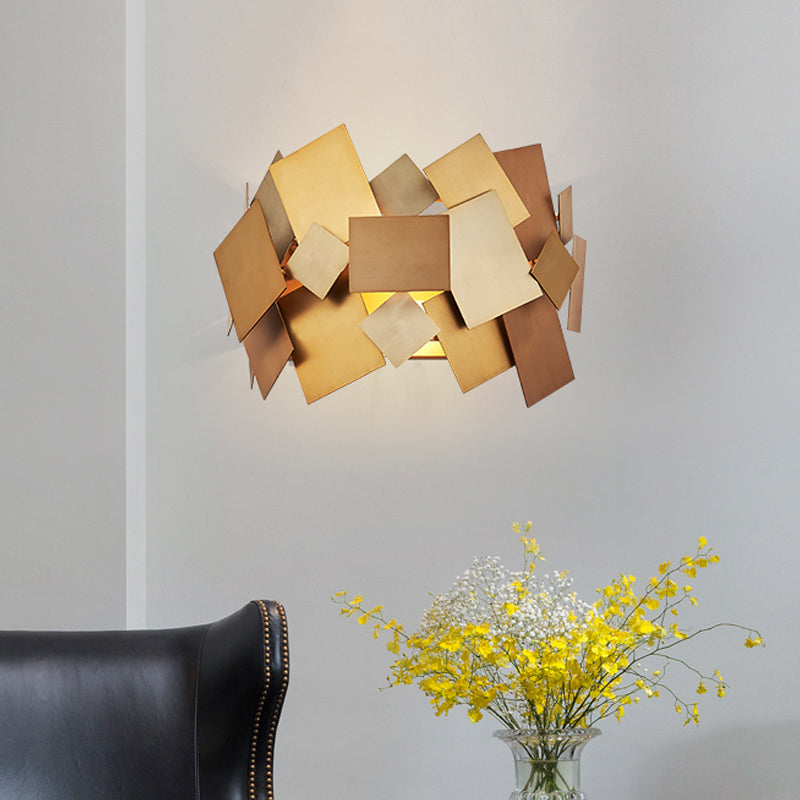 Metal Stacked Panel Sconce Light Fixture Postmodern 1 Light Gold Finish Wall Lamp for Living Room Gold Clearhalo 'Cast Iron' 'Glass' 'Industrial' 'Modern wall lights' 'Modern' 'Tiffany' 'Traditional wall lights' 'Wall Lamps & Sconces' 'Wall Lights' Lighting' 762983