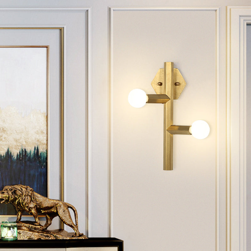 Vertical Tube Corner Wall Light Sconce Metallic 2 Bulbs Post Modern Wall Mounted Lamp in Gold Gold Clearhalo 'Cast Iron' 'Glass' 'Industrial' 'Modern wall lights' 'Modern' 'Tiffany' 'Traditional wall lights' 'Wall Lamps & Sconces' 'Wall Lights' Lighting' 762987