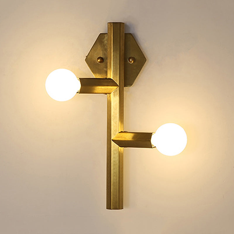 Vertical Tube Corner Wall Light Sconce Metallic 2 Bulbs Post Modern Wall Mounted Lamp in Gold Clearhalo 'Cast Iron' 'Glass' 'Industrial' 'Modern wall lights' 'Modern' 'Tiffany' 'Traditional wall lights' 'Wall Lamps & Sconces' 'Wall Lights' Lighting' 762989