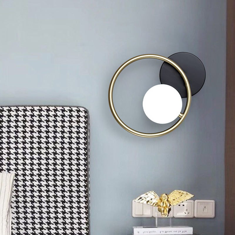 Gold and Black Ring Wall Mounted Light Postmodern 1-Light Metallic Sconce Lamp Fixture Black-Gold Clearhalo 'Cast Iron' 'Glass' 'Industrial' 'Modern wall lights' 'Modern' 'Tiffany' 'Traditional wall lights' 'Wall Lamps & Sconces' 'Wall Lights' Lighting' 763003