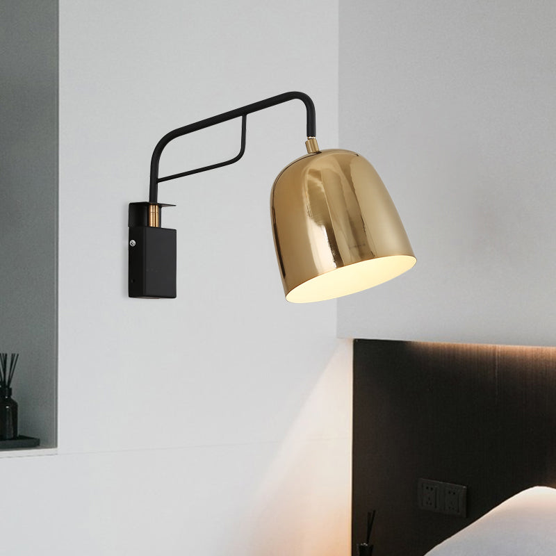 Dome Wall Sconce Lighting Post Modern Metal 1 Bulb Black and Gold Wall Mount Lamp with Bend Arm Gold Clearhalo 'Cast Iron' 'Glass' 'Industrial' 'Modern wall lights' 'Modern' 'Tiffany' 'Traditional wall lights' 'Wall Lamps & Sconces' 'Wall Lights' Lighting' 763007