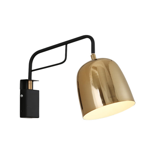 Dome Wall Sconce Lighting Post Modern Metal 1 Bulb Black and Gold Wall Mount Lamp with Bend Arm Clearhalo 'Cast Iron' 'Glass' 'Industrial' 'Modern wall lights' 'Modern' 'Tiffany' 'Traditional wall lights' 'Wall Lamps & Sconces' 'Wall Lights' Lighting' 763008