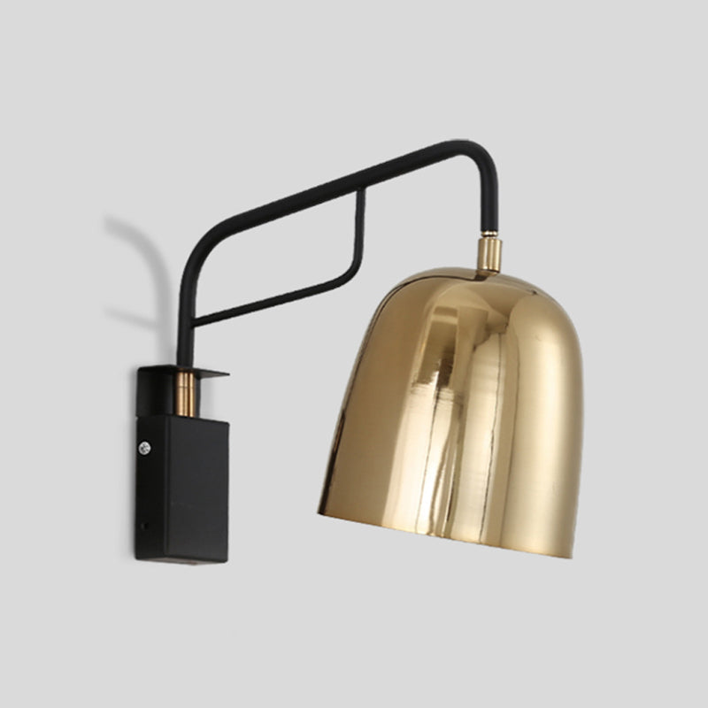 Dome Wall Sconce Lighting Post Modern Metal 1 Bulb Black and Gold Wall Mount Lamp with Bend Arm Clearhalo 'Cast Iron' 'Glass' 'Industrial' 'Modern wall lights' 'Modern' 'Tiffany' 'Traditional wall lights' 'Wall Lamps & Sconces' 'Wall Lights' Lighting' 763009