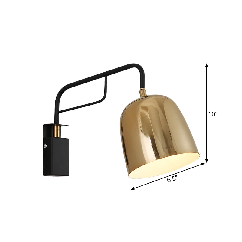 Dome Wall Sconce Lighting Post Modern Metal 1 Bulb Black and Gold Wall Mount Lamp with Bend Arm Clearhalo 'Cast Iron' 'Glass' 'Industrial' 'Modern wall lights' 'Modern' 'Tiffany' 'Traditional wall lights' 'Wall Lamps & Sconces' 'Wall Lights' Lighting' 763010