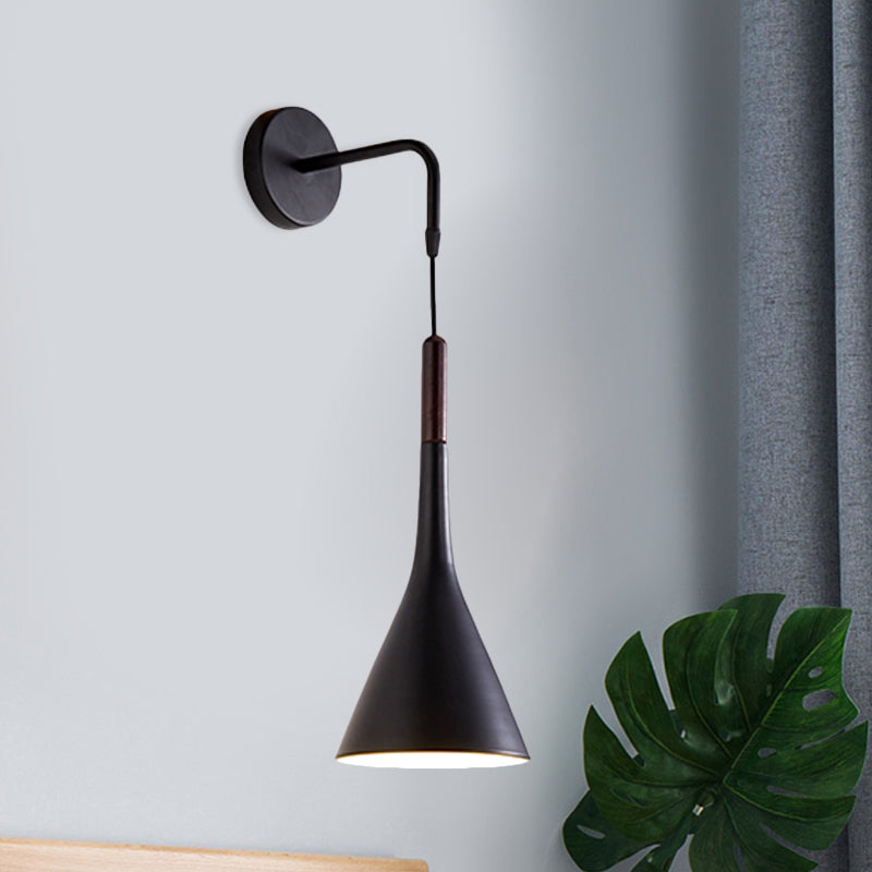 Funnel Bedside Sconce Lighting Metal 1-Light Modernist Wall Mount Pendant Lamp in Black/Grey Black Clearhalo 'Cast Iron' 'Glass' 'Industrial' 'Modern wall lights' 'Modern' 'Tiffany' 'Traditional wall lights' 'Wall Lamps & Sconces' 'Wall Lights' Lighting' 763019