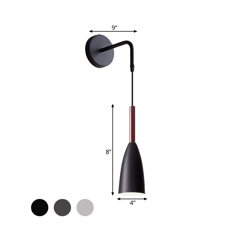 Bullet Shape Wall Mount Hanging Light Modern Iron 1 Bulb Sconce Lamp Fixture in Black/White/Grey for Bedside Clearhalo 'Cast Iron' 'Glass' 'Industrial' 'Modern wall lights' 'Modern' 'Tiffany' 'Traditional wall lights' 'Wall Lamps & Sconces' 'Wall Lights' Lighting' 763026