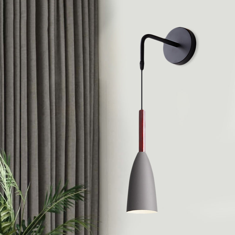 Bullet Shape Wall Mount Hanging Light Modern Iron 1 Bulb Sconce Lamp Fixture in Black/White/Grey for Bedside Grey Clearhalo 'Cast Iron' 'Glass' 'Industrial' 'Modern wall lights' 'Modern' 'Tiffany' 'Traditional wall lights' 'Wall Lamps & Sconces' 'Wall Lights' Lighting' 763027