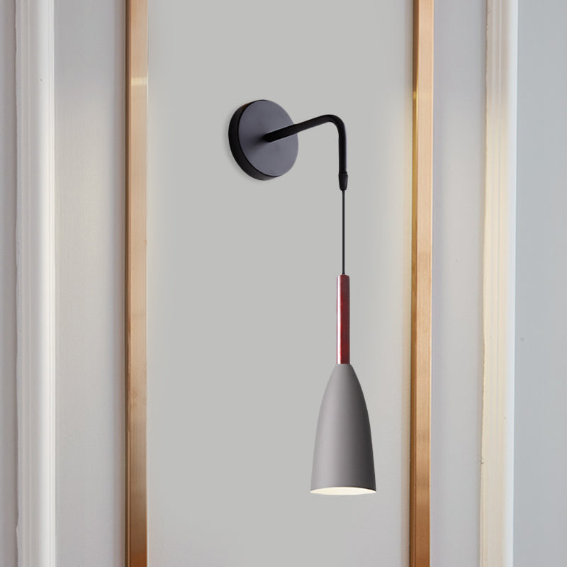 Bullet Shape Wall Mount Hanging Light Modern Iron 1 Bulb Sconce Lamp Fixture in Black/White/Grey for Bedside Clearhalo 'Cast Iron' 'Glass' 'Industrial' 'Modern wall lights' 'Modern' 'Tiffany' 'Traditional wall lights' 'Wall Lamps & Sconces' 'Wall Lights' Lighting' 763028