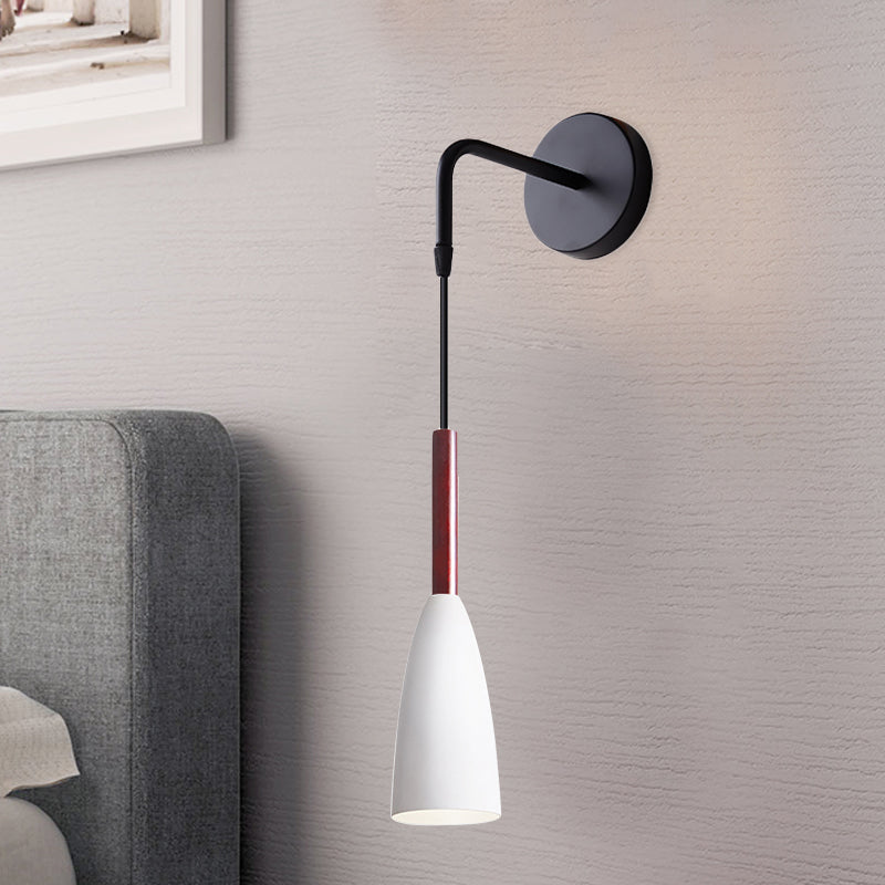 Bullet Shape Wall Mount Hanging Light Modern Iron 1 Bulb Sconce Lamp Fixture in Black/White/Grey for Bedside White Clearhalo 'Cast Iron' 'Glass' 'Industrial' 'Modern wall lights' 'Modern' 'Tiffany' 'Traditional wall lights' 'Wall Lamps & Sconces' 'Wall Lights' Lighting' 763031
