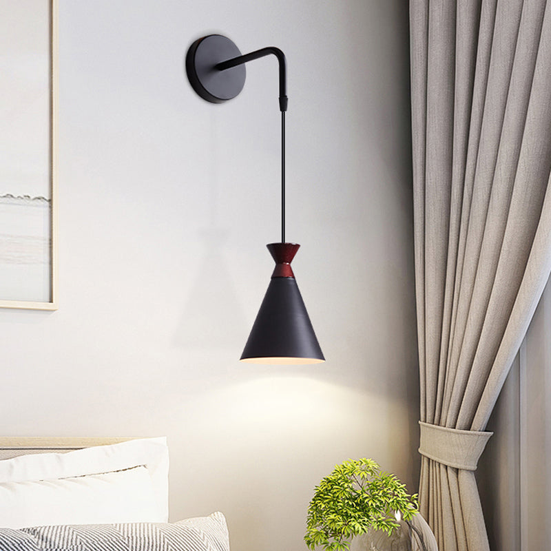 Iron Conical Wall Light Sconce Minimalism 1 Head Black/Grey/White Wall Mounted Lamp with Hanging Cord Black Clearhalo 'Cast Iron' 'Glass' 'Industrial' 'Modern wall lights' 'Modern' 'Tiffany' 'Traditional wall lights' 'Wall Lamps & Sconces' 'Wall Lights' Lighting' 763035