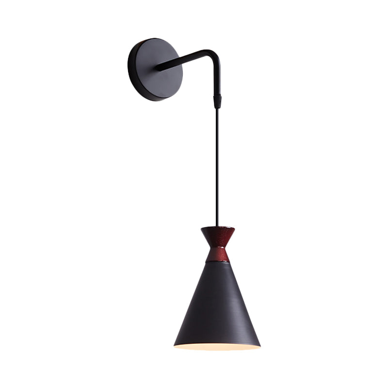 Iron Conical Wall Light Sconce Minimalism 1 Head Black/Grey/White Wall Mounted Lamp with Hanging Cord Clearhalo 'Cast Iron' 'Glass' 'Industrial' 'Modern wall lights' 'Modern' 'Tiffany' 'Traditional wall lights' 'Wall Lamps & Sconces' 'Wall Lights' Lighting' 763036