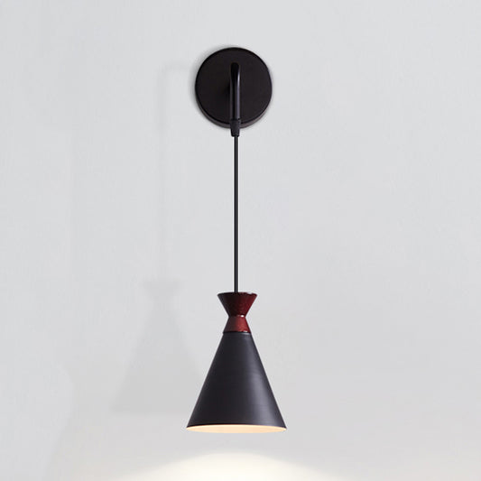 Iron Conical Wall Light Sconce Minimalism 1 Head Black/Grey/White Wall Mounted Lamp with Hanging Cord Clearhalo 'Cast Iron' 'Glass' 'Industrial' 'Modern wall lights' 'Modern' 'Tiffany' 'Traditional wall lights' 'Wall Lamps & Sconces' 'Wall Lights' Lighting' 763037