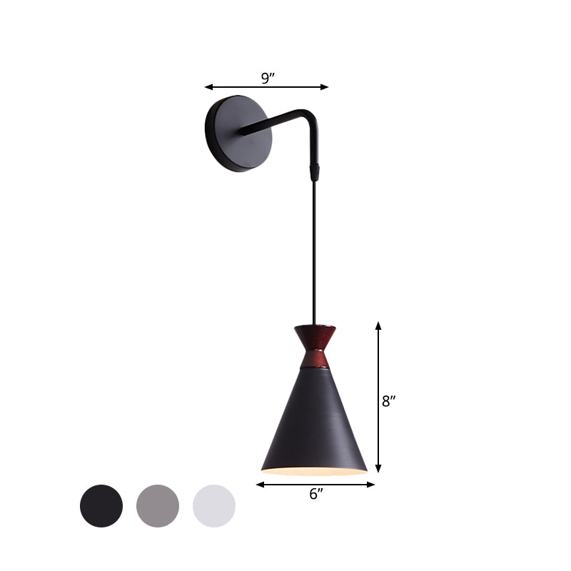 Iron Conical Wall Light Sconce Minimalism 1 Head Black/Grey/White Wall Mounted Lamp with Hanging Cord Clearhalo 'Cast Iron' 'Glass' 'Industrial' 'Modern wall lights' 'Modern' 'Tiffany' 'Traditional wall lights' 'Wall Lamps & Sconces' 'Wall Lights' Lighting' 763038